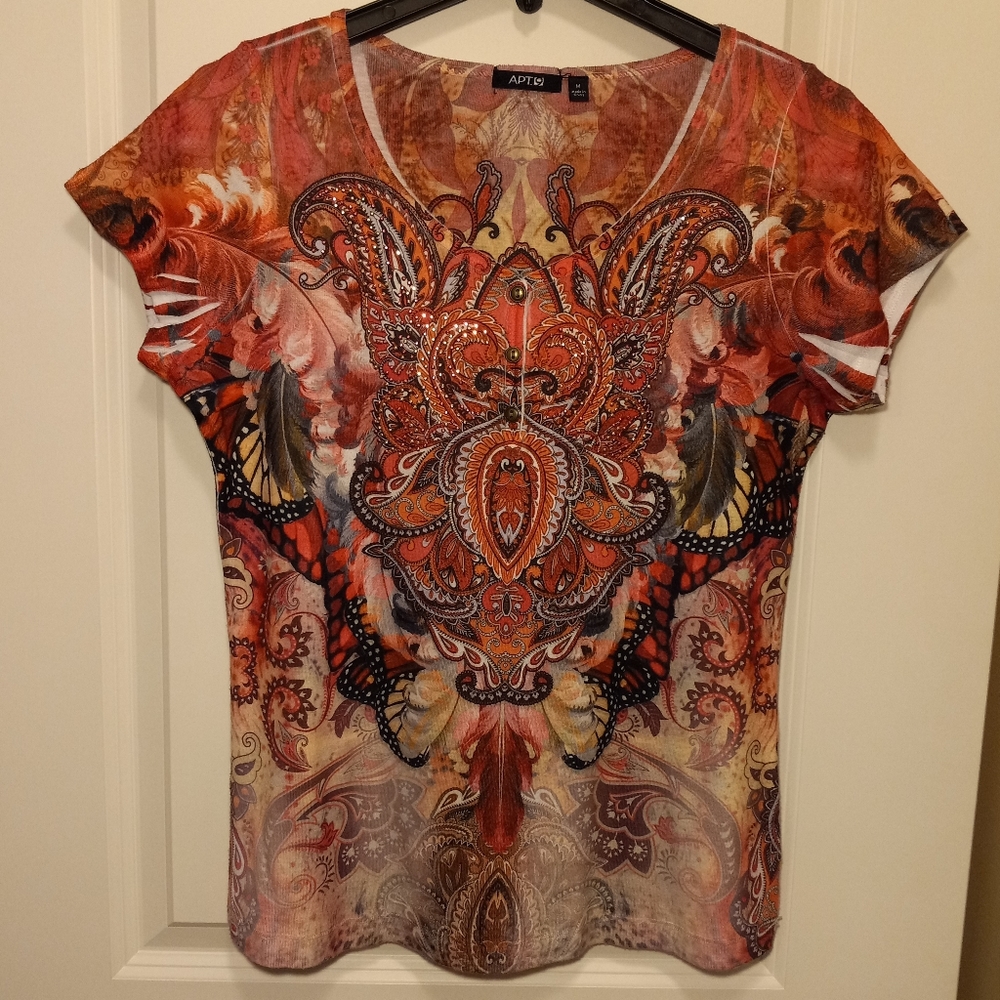 Apt9 Patterned Top Orange/Pink, Medium, Good Condition, So Pretty